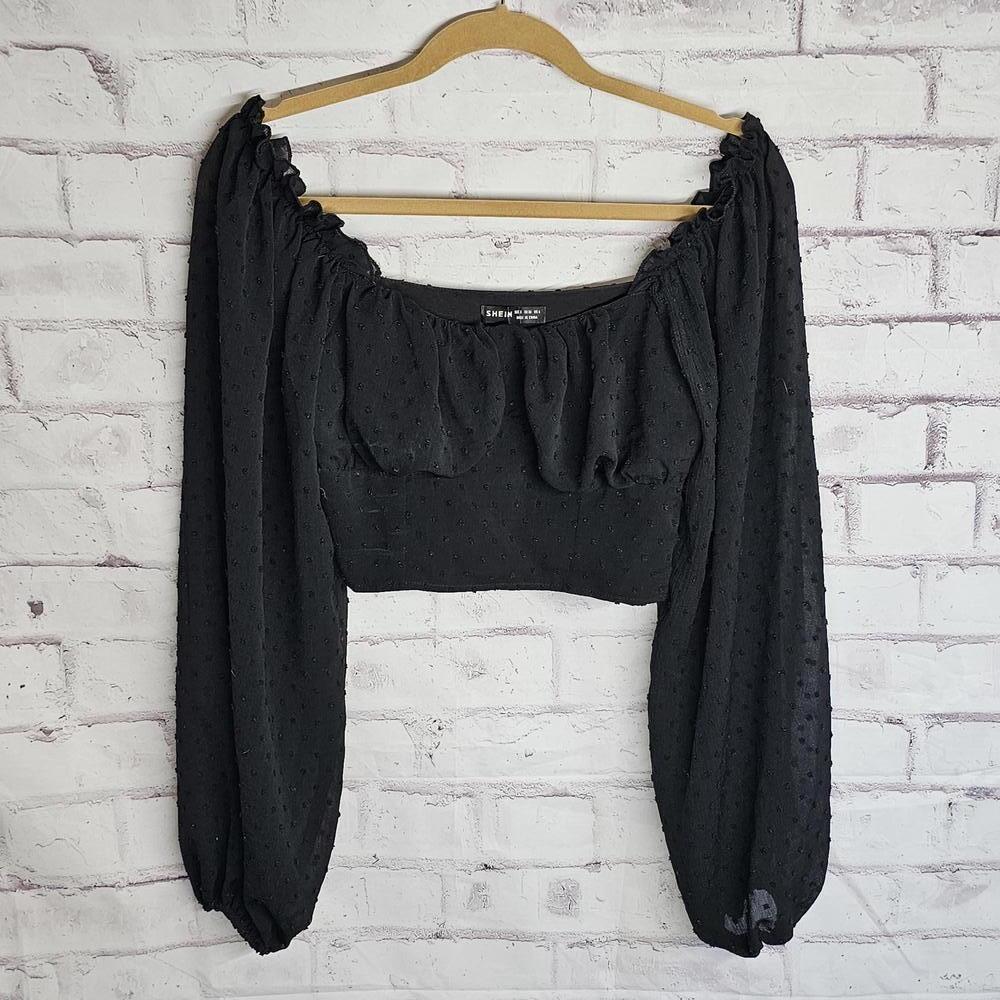 Shein Black Sheer and Lined Puffy Sleeve Crop
